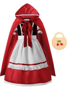 Girls 8 Years Red Riding Hood Costume Halloween Dress w/ Accessories